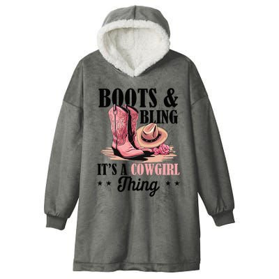 Rodeo Western Country Southern Cowgirl Hat Boots & Bling Hooded Wearable Blanket