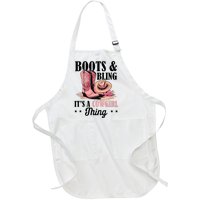 Rodeo Western Country Southern Cowgirl Hat Boots & Bling Full-Length Apron With Pockets