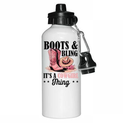 Rodeo Western Country Southern Cowgirl Hat Boots & Bling Aluminum Water Bottle