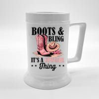 Rodeo Western Country Southern Cowgirl Hat Boots & Bling Beer Stein