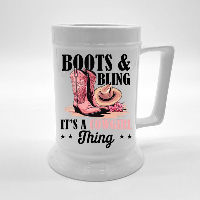 Rodeo Western Country Southern Cowgirl Hat Boots & Bling Beer Stein