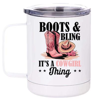 Rodeo Western Country Southern Cowgirl Hat Boots & Bling 12 oz Stainless Steel Tumbler Cup