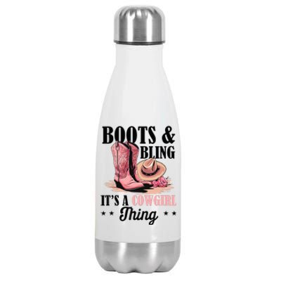 Rodeo Western Country Southern Cowgirl Hat Boots & Bling Stainless Steel Insulated Water Bottle