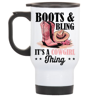 Rodeo Western Country Southern Cowgirl Hat Boots & Bling Stainless Steel Travel Mug