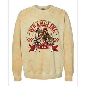 Retro Wrangling Christmas Cheer Cowboy Santa Xmas Holiday Colorblast Crewneck Sweatshirt