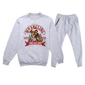 Retro Wrangling Christmas Cheer Cowboy Santa Xmas Holiday Premium Crewneck Sweatsuit Set