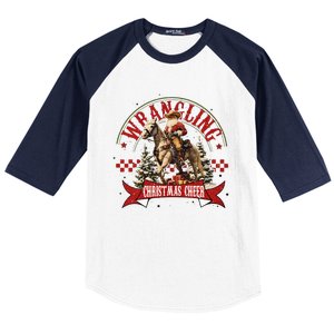 Retro Wrangling Christmas Cheer Cowboy Santa Xmas Holiday Baseball Sleeve Shirt