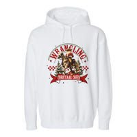 Retro Wrangling Christmas Cheer Cowboy Santa Xmas Holiday Garment-Dyed Fleece Hoodie