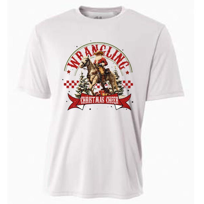 Retro Wrangling Christmas Cheer Cowboy Santa Xmas Holiday Cooling Performance Crew T-Shirt