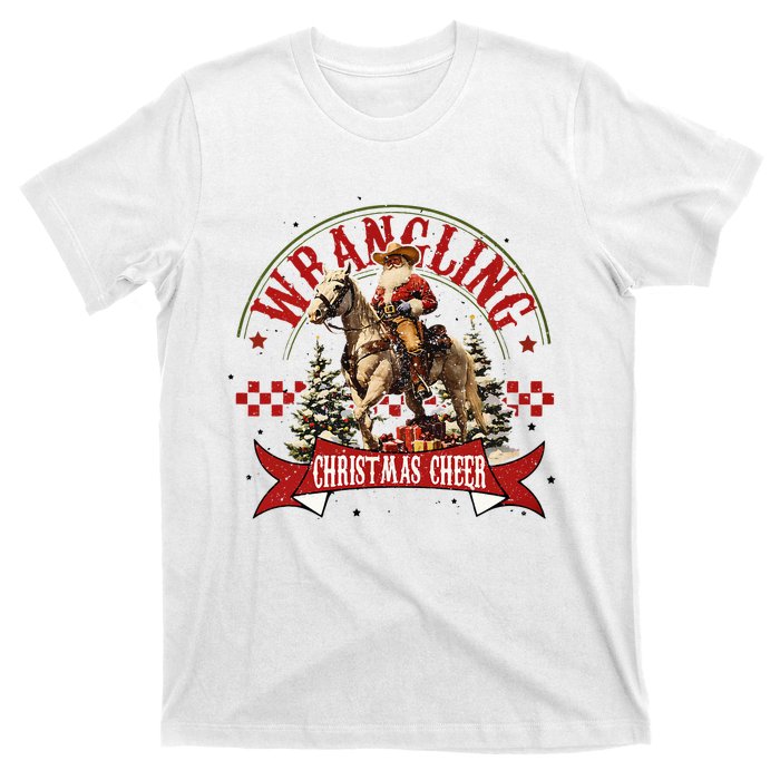 Retro Wrangling Christmas Cheer Cowboy Santa Xmas Holiday T-Shirt