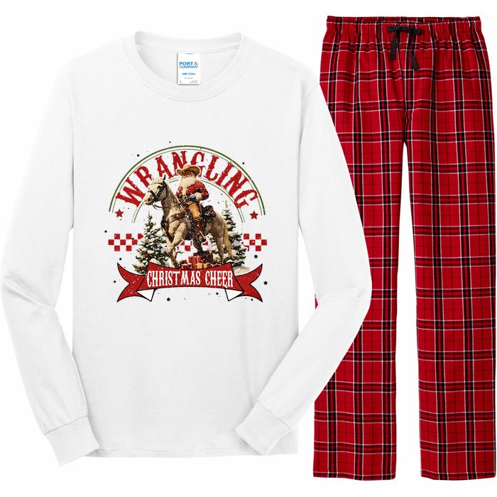 Retro Wrangling Christmas Cheer Cowboy Santa Xmas Holiday Long Sleeve Pajama Set