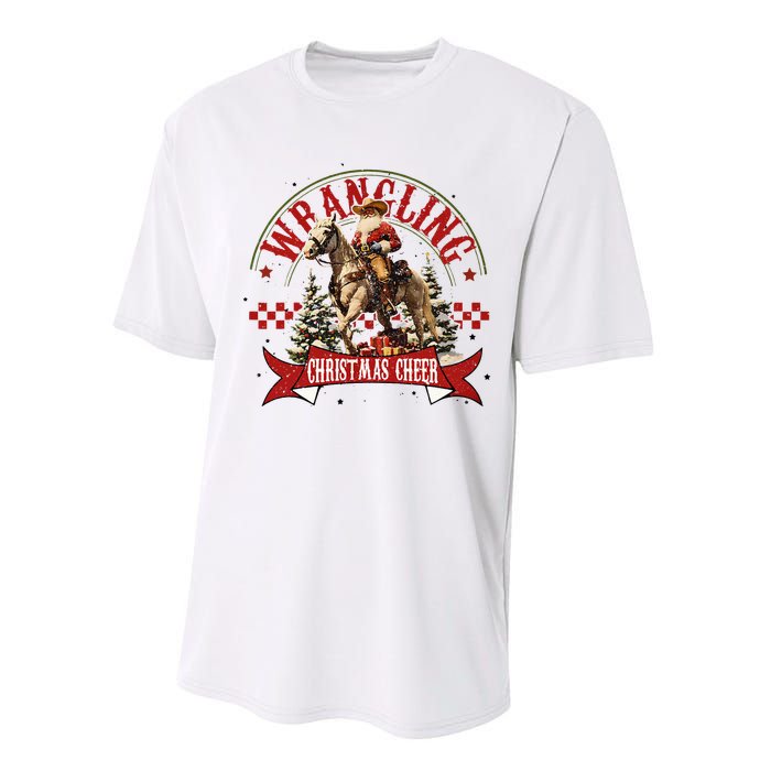 Retro Wrangling Christmas Cheer Cowboy Santa Xmas Holiday Performance Sprint T-Shirt