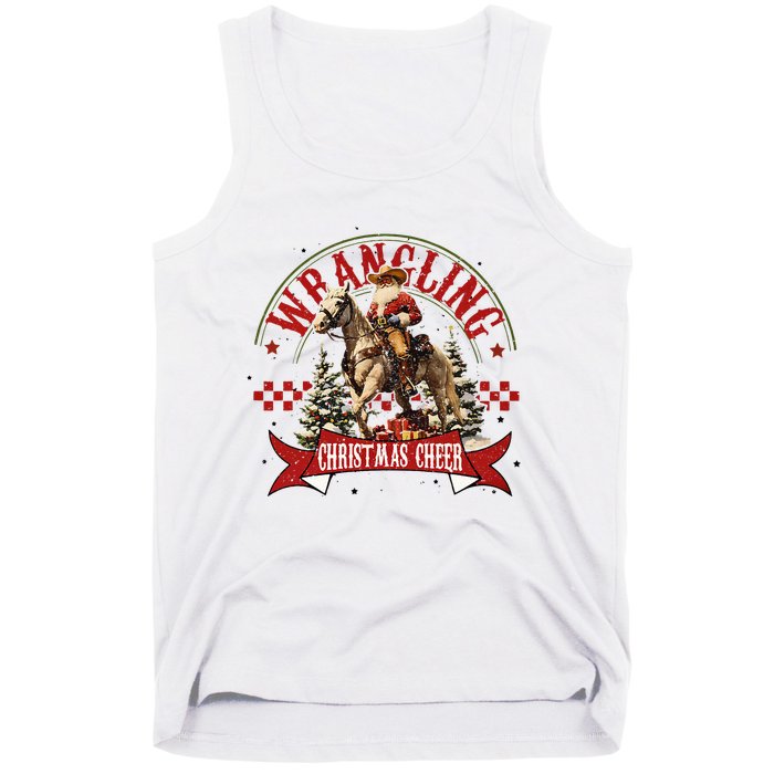 Retro Wrangling Christmas Cheer Cowboy Santa Xmas Holiday Tank Top