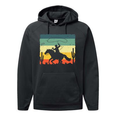 Retro Western Cowboy Design For Men Horse Rider Cowboy Performance Fleece Hoodie