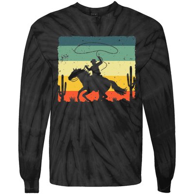 Retro Western Cowboy Design For Men Horse Rider Cowboy Tie-Dye Long Sleeve Shirt