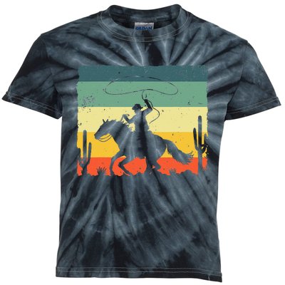 Retro Western Cowboy Design For Men Horse Rider Cowboy Kids Tie-Dye T-Shirt