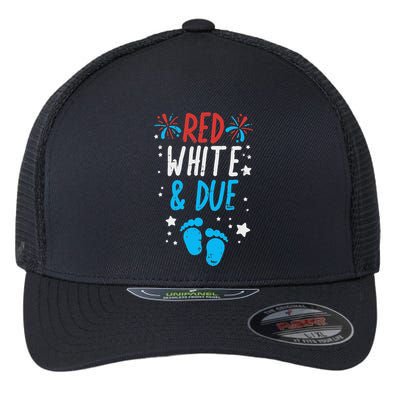 Red White Due Baby Shower 4th Of July Pregnancy Announcement Flexfit Unipanel Trucker Cap