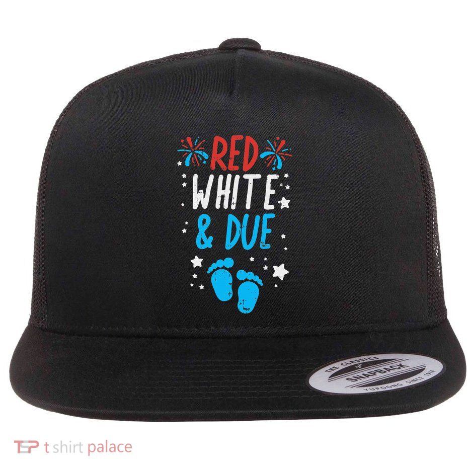 Red White Due Baby Shower 4th Of July Pregnancy Announcement Flatbill Hat