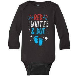 Red White Due Baby Shower 4th Of July Pregnancy Announcement Baby Long Sleeve Bodysuit