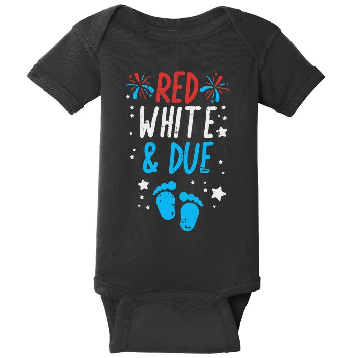 Red White Due Baby Shower 4th Of July Pregnancy Announcement Baby Bodysuit