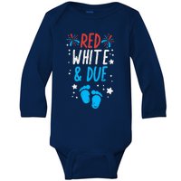 Red White Due Baby Shower 4th Of July Pregnancy Announcement Baby Long Sleeve Bodysuit