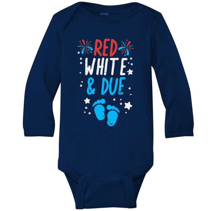 Red White Due Baby Shower 4th Of July Pregnancy Announcement Baby Long Sleeve Bodysuit