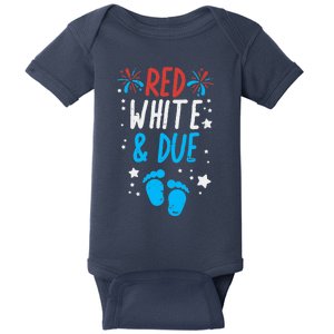 Red White Due Baby Shower 4th Of July Pregnancy Announcement Baby Bodysuit