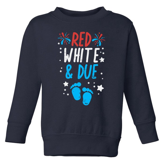 Red White Due Baby Shower 4th Of July Pregnancy Announcement Toddler Sweatshirt