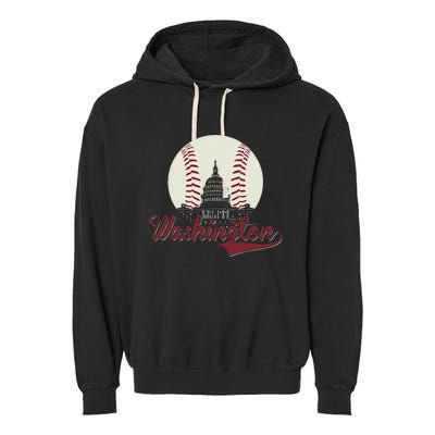 Retro Washington DC Baseball National Mall Silhouette Sport Garment-Dyed Fleece Hoodie