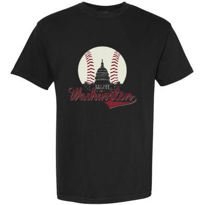 Retro Washington DC Baseball National Mall Silhouette Sport Garment-Dyed Heavyweight T-Shirt