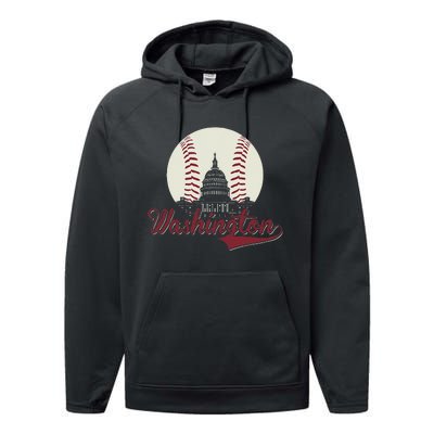 Retro Washington DC Baseball National Mall Silhouette Sport Performance Fleece Hoodie