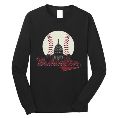 Retro Washington DC Baseball National Mall Silhouette Sport Long Sleeve Shirt