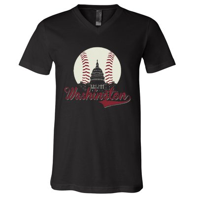 Retro Washington DC Baseball National Mall Silhouette Sport V-Neck T-Shirt