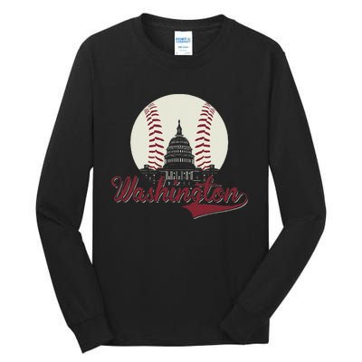 Retro Washington DC Baseball National Mall Silhouette Sport Tall Long Sleeve T-Shirt