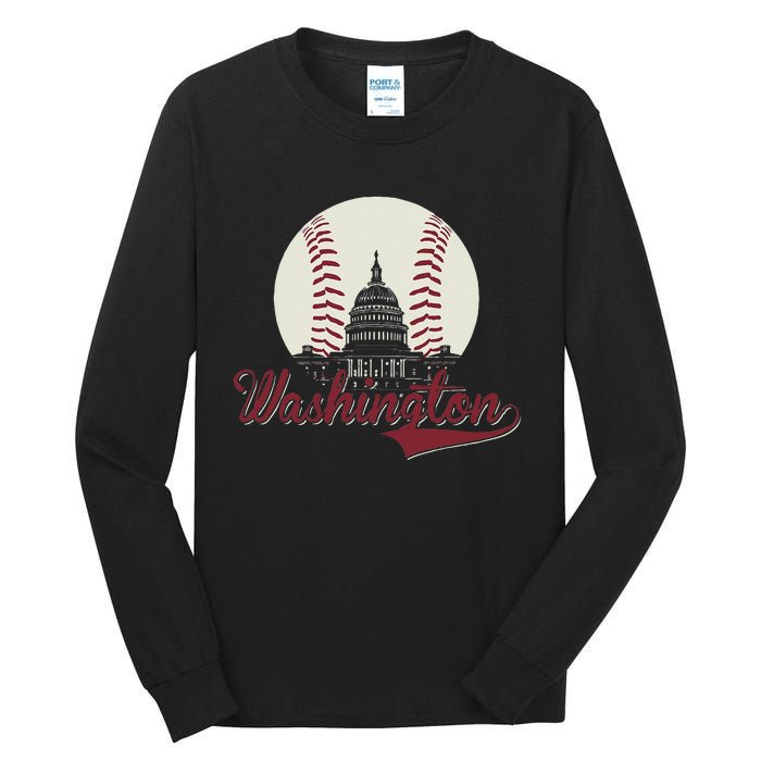 Retro Washington DC Baseball National Mall Silhouette Sport Tall Long Sleeve T-Shirt