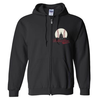 Retro Washington DC Baseball National Mall Silhouette Sport Full Zip Hoodie