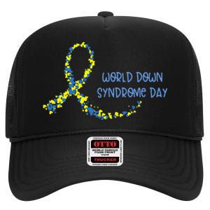 Ribbon World Down Syndrome Day High Crown Mesh Back Trucker Hat