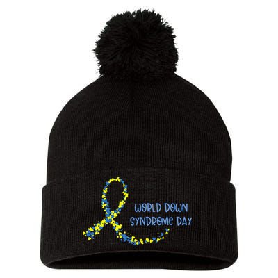 Ribbon World Down Syndrome Day Pom Pom 12in Knit Beanie