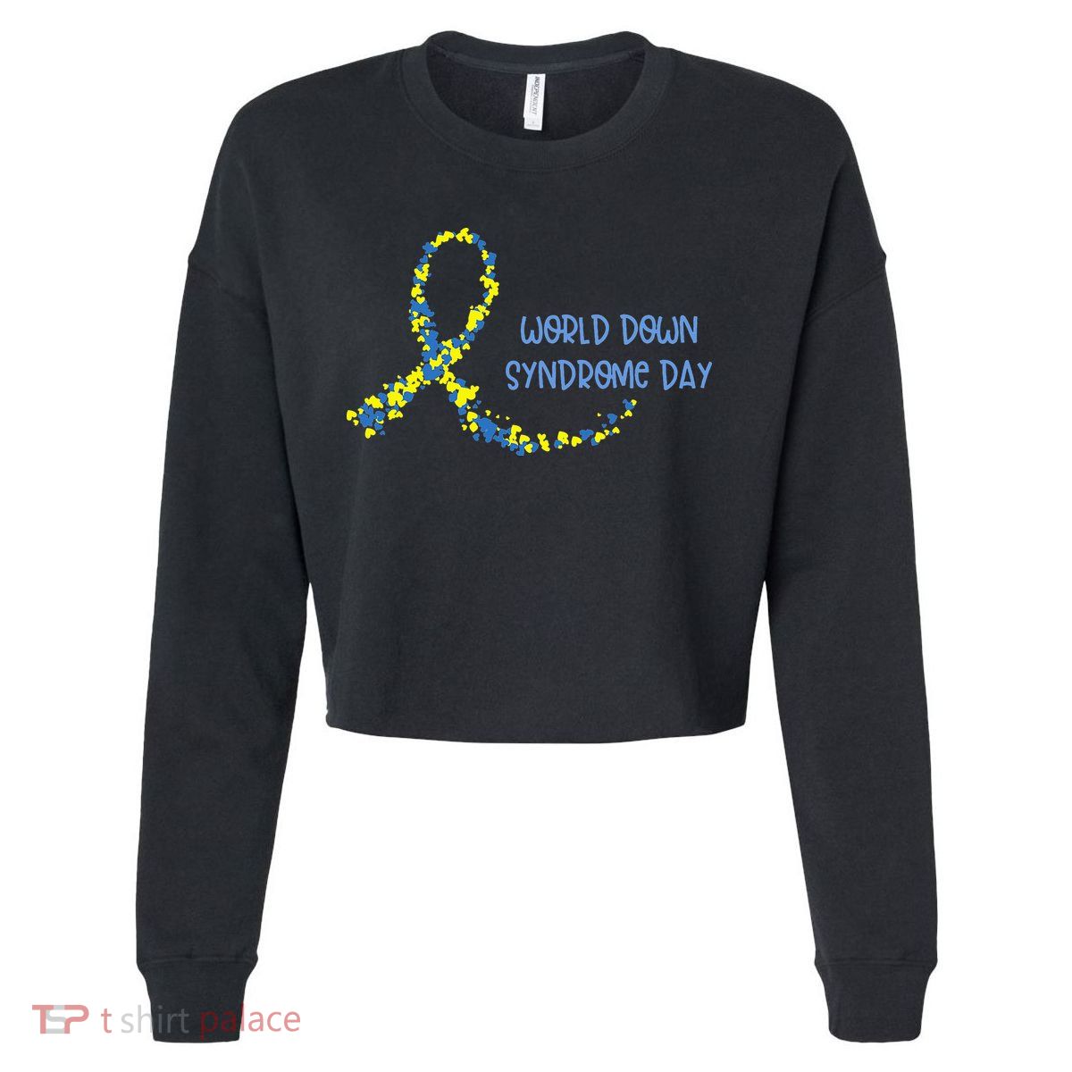 Ribbon World Down Syndrome Day Cropped Pullover Crew