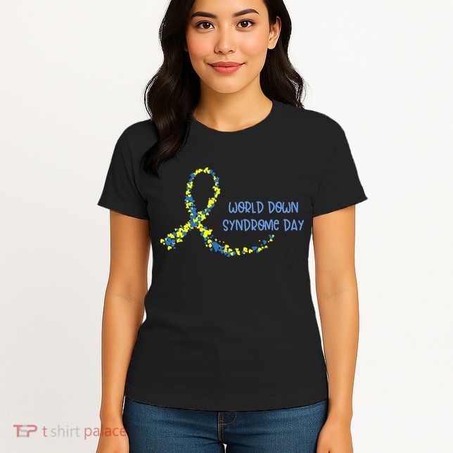Ribbon World Down Syndrome Day Womens T-Shirt