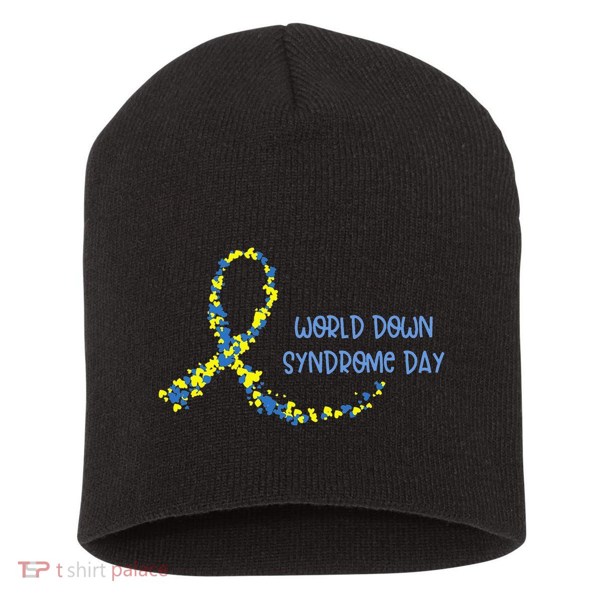 Ribbon World Down Syndrome Day Short Acrylic Beanie