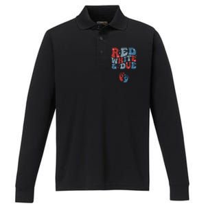 Red White Due 4th Of July Pregnancy Performance Long Sleeve Polo