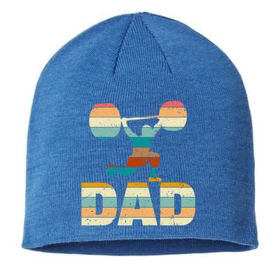 Retro Weightlifting Dad Happy FatherS Day Fitness Cute Gift Sustainable Beanie