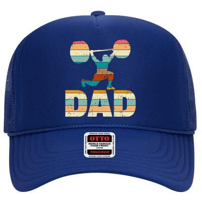 Retro Weightlifting Dad Happy FatherS Day Fitness Cute Gift High Crown Mesh Back Trucker Hat