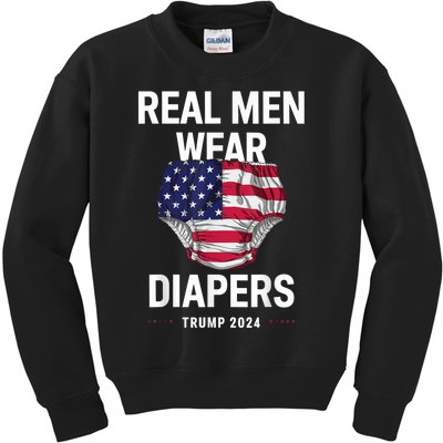 Real Wear Diapers Trump 2024 Funny Wear Diapers Kids Sweatshirt