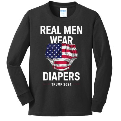 Real Wear Diapers Trump 2024 Funny Wear Diapers Kids Long Sleeve Shirt