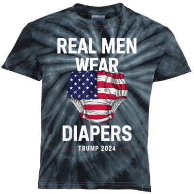 Real Wear Diapers Trump 2024 Funny Wear Diapers Kids Tie-Dye T-Shirt