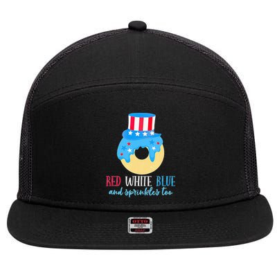 Red White & Donut 4th Of July Independence Day American Flag 7 Panel Mesh Trucker Snapback Hat