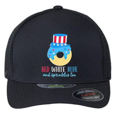 Red White & Donut 4th Of July Independence Day American Flag Flexfit Unipanel Trucker Cap