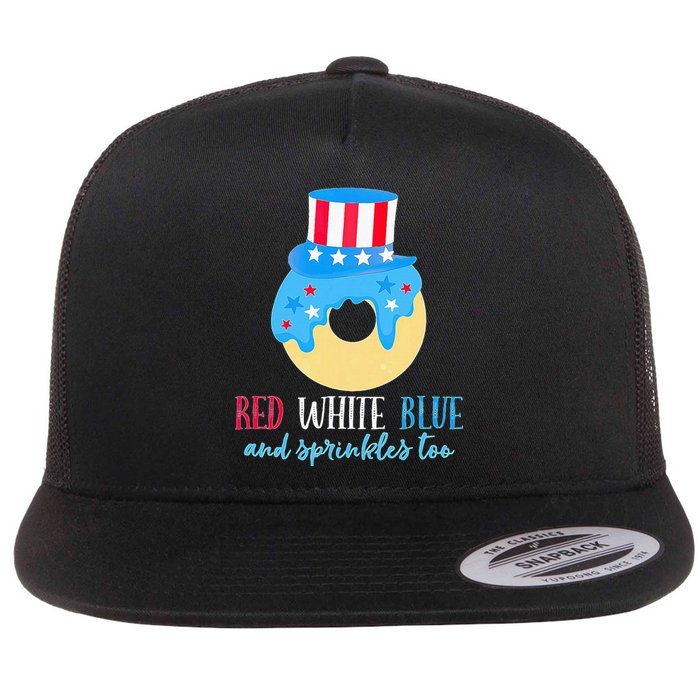 Red White & Donut 4th Of July Independence Day American Flag Flat Bill Trucker Hat